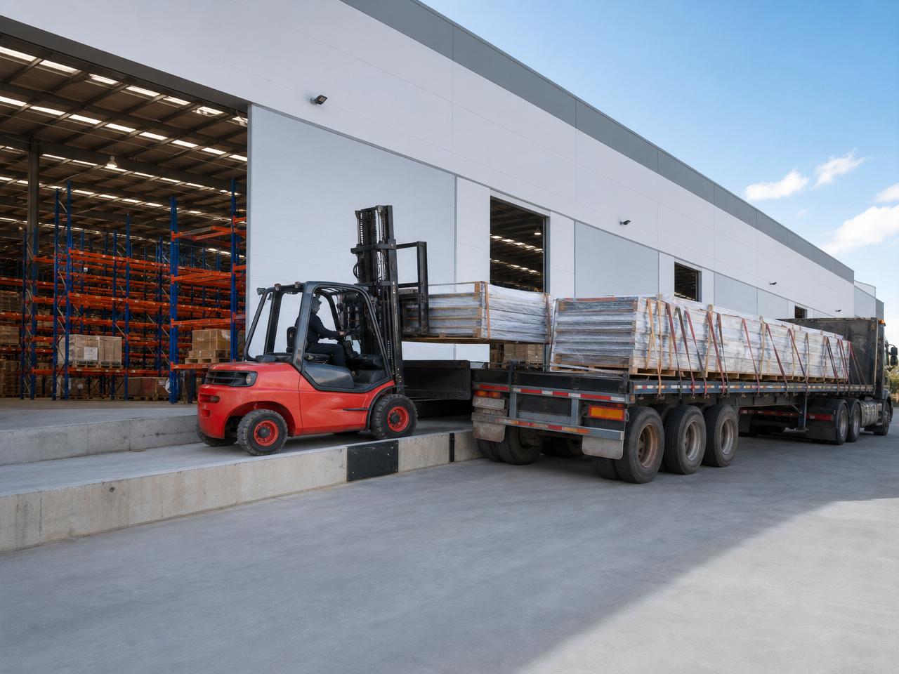 Flatbed side-unload ramp at the Denver Express facility